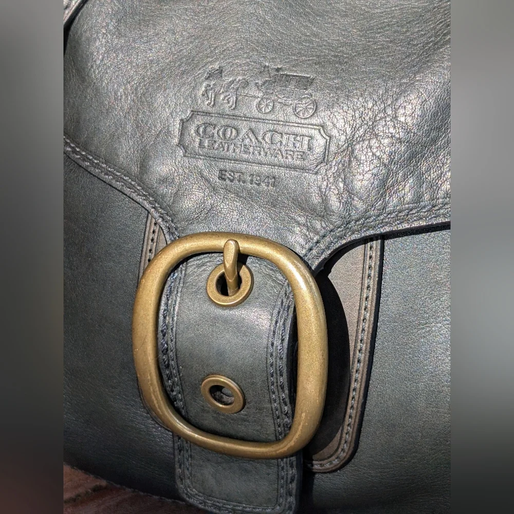 Vintage Coach Bleeker Large Flap Tattersall Satchel Bag Purse Bottle Green 11419 - Picture 9 of 16